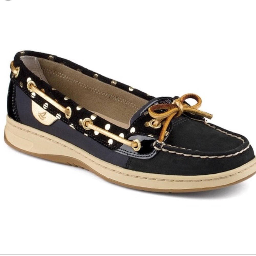 Sperry Angelfish Navy with Gold Polka Dot Loafer